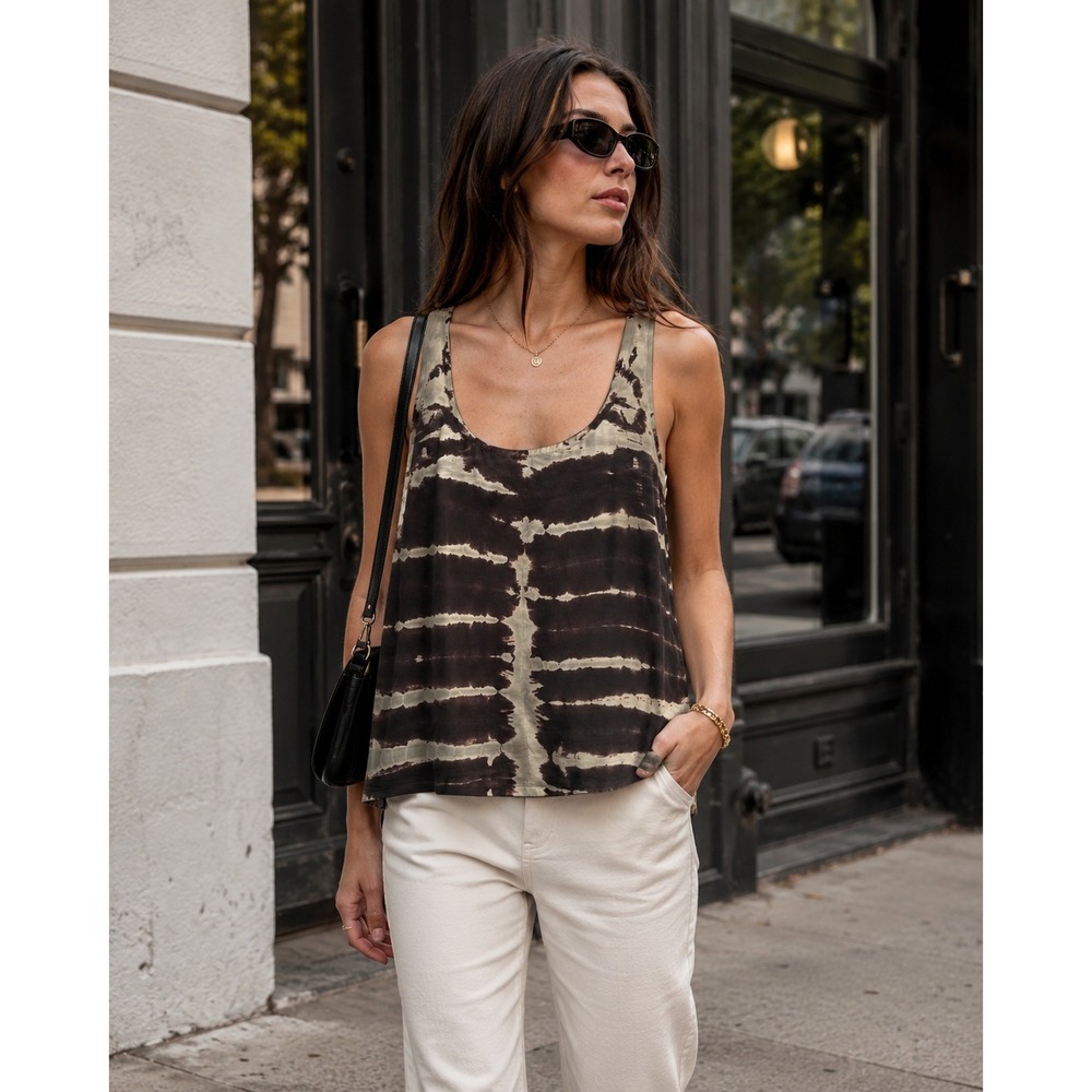 Gypsy 05 Brown Tie Dye 100% Silk Racerback Tank Top W4F7-1412-00 Womens Small